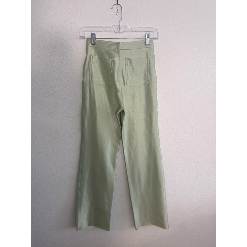 REZEK STUDIO Hustle Pants XS 70s Disco Hot Pants Flare Leg Mint Green Stretch - Picture 6 of 10